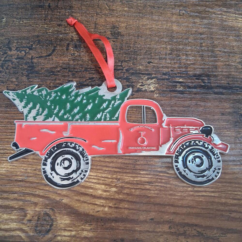Drummond Ranch Pawhuska Oklahoma Red Truck Metal Ornament